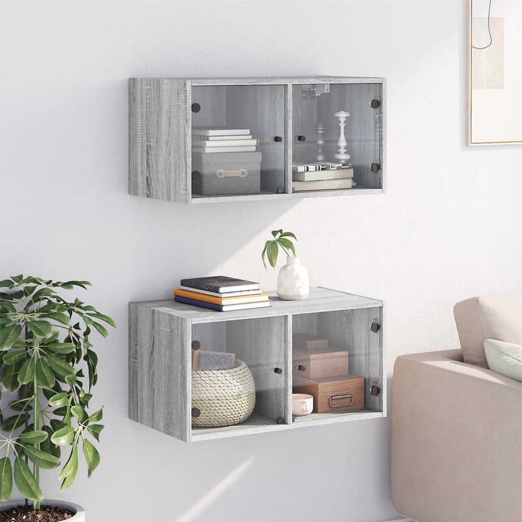 Wandkasten met glazen deuren 2 st 68,5x37x35 cm grijs sonoma is nu te koop bij PeponiXL, paradijselijk wonen!