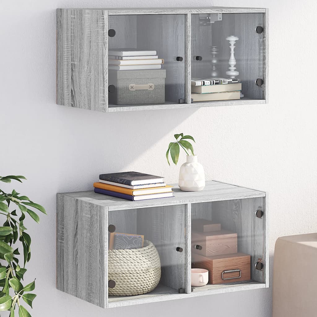 Wandkasten met glazen deuren 2 st 68,5x37x35 cm grijs sonoma is nu te koop bij PeponiXL, paradijselijk wonen!