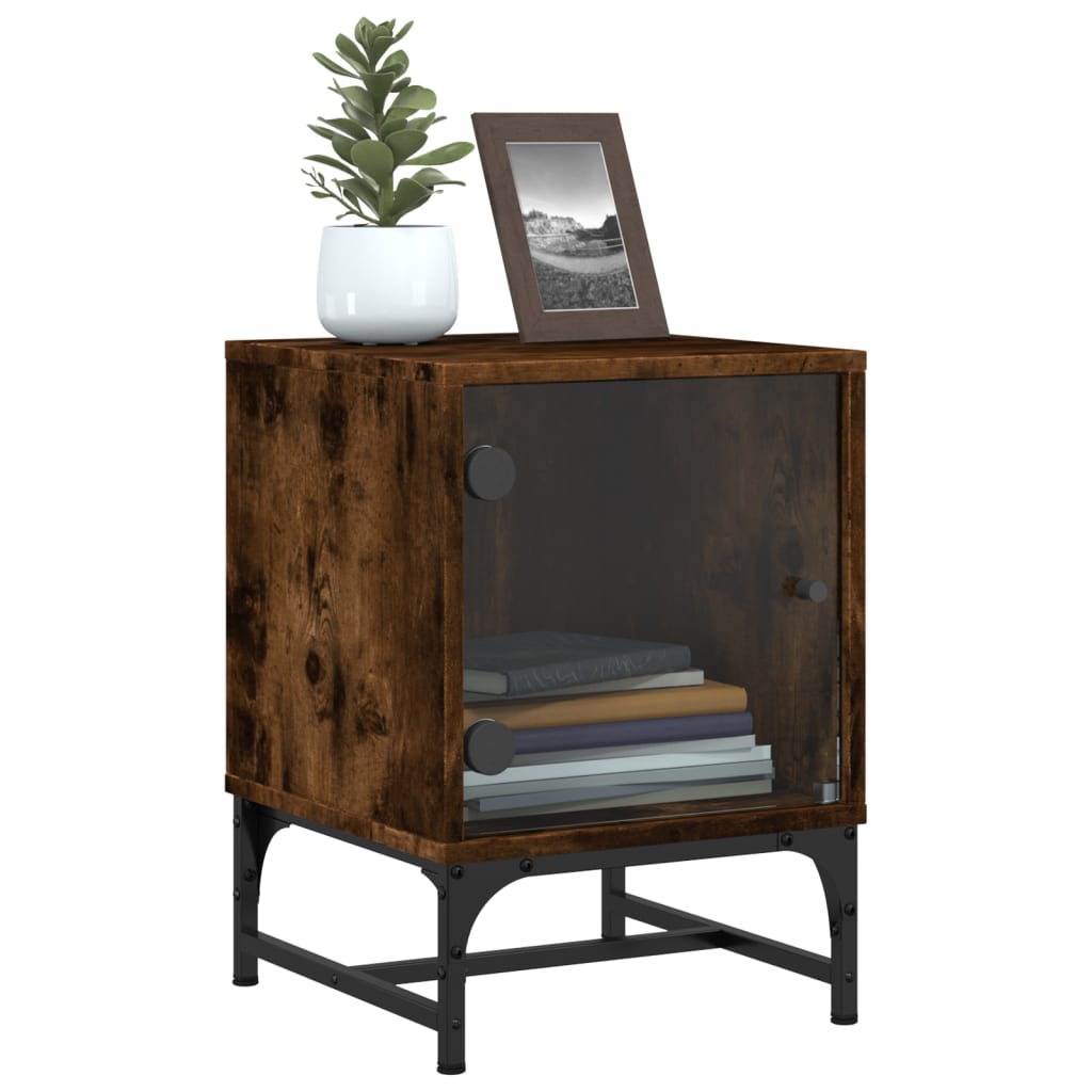 Nachtkastjes met glazen deuren 2 st 35x37x50 cm gerookt eiken is nu te koop bij PeponiXL, paradijselijk wonen!