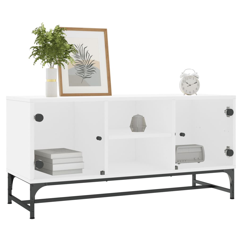 Tv-meubel met glazen deuren 102x37x50 cm wit is nu te koop bij PeponiXL, paradijselijk wonen!