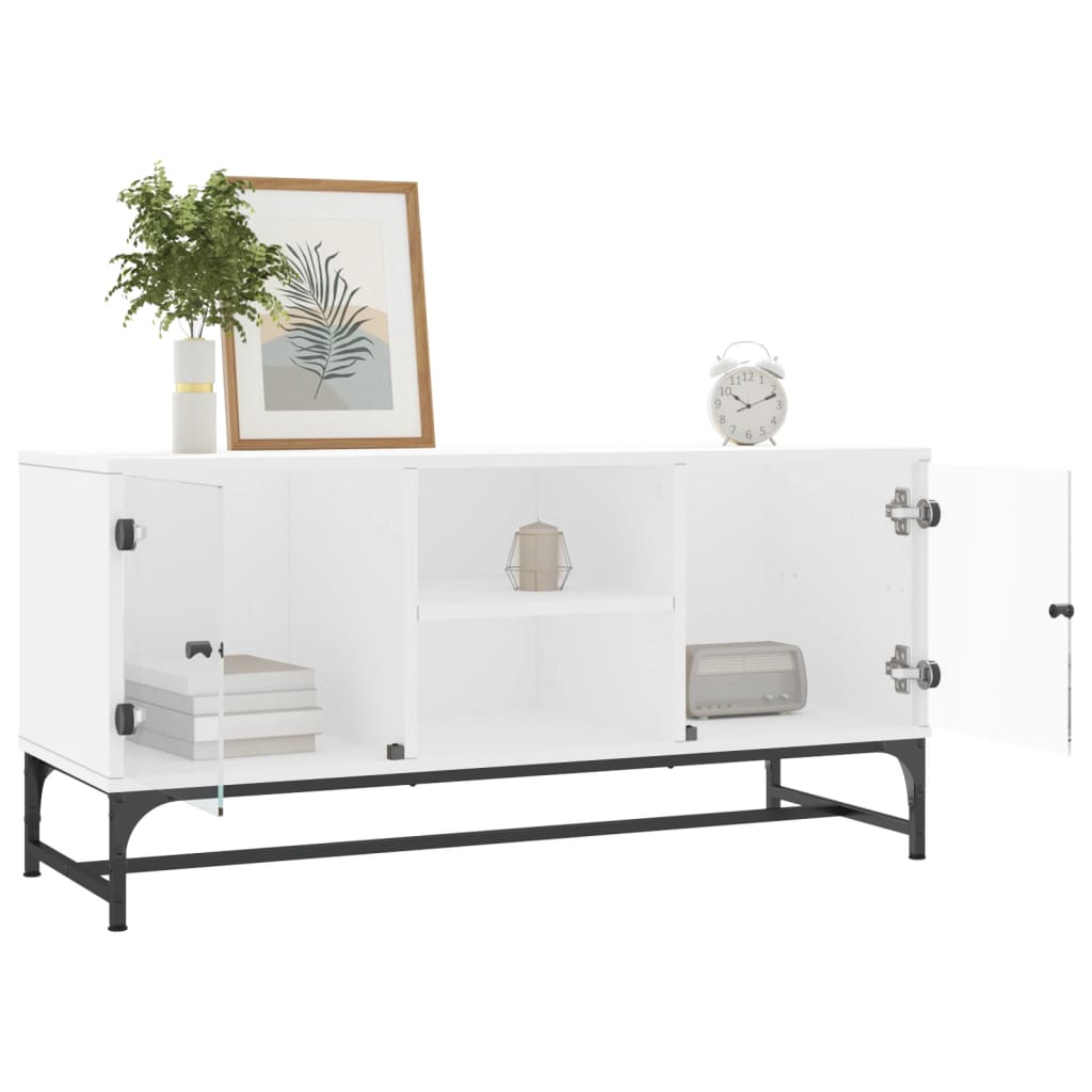 Tv-meubel met glazen deuren 102x37x50 cm wit is nu te koop bij PeponiXL, paradijselijk wonen!