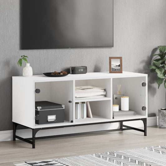 Tv-meubel met glazen deuren 102x37x50 cm wit is nu te koop bij PeponiXL, paradijselijk wonen!
