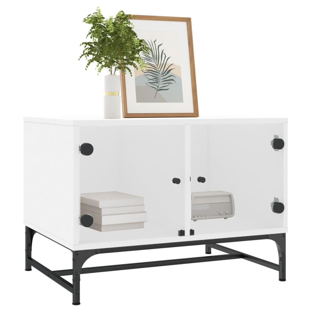 Salontafel met glazen deuren 68,5x50x50 cm wit is nu te koop bij PeponiXL, paradijselijk wonen!