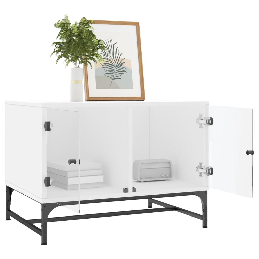 Salontafel met glazen deuren 68,5x50x50 cm wit is nu te koop bij PeponiXL, paradijselijk wonen!