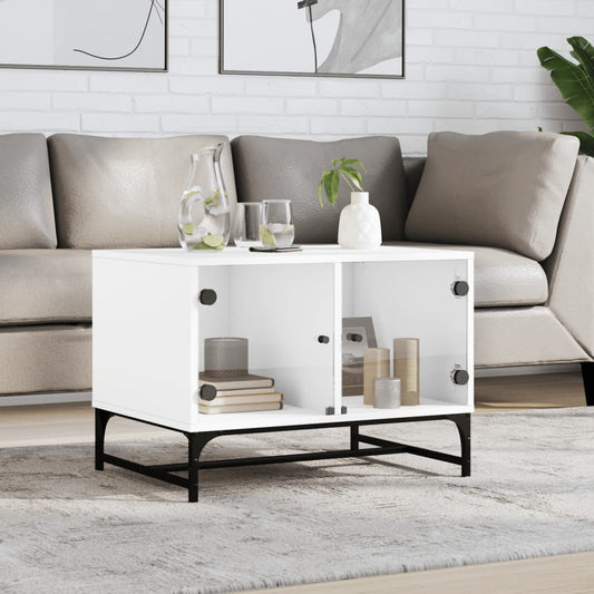 Salontafel met glazen deuren 68,5x50x50 cm wit is nu te koop bij PeponiXL, paradijselijk wonen!