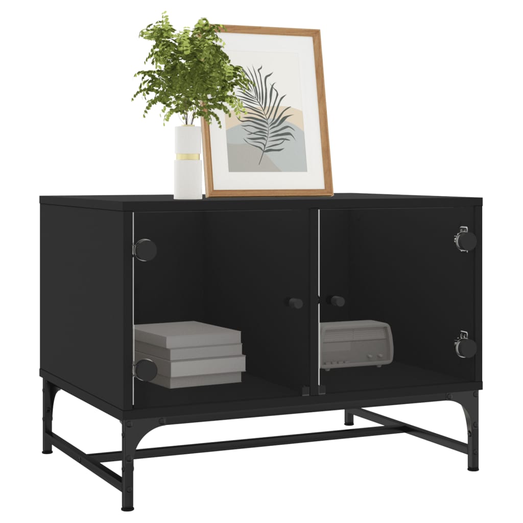Salontafel met glazen deuren 68,5x50x50 cm zwart is nu te koop bij PeponiXL, paradijselijk wonen!