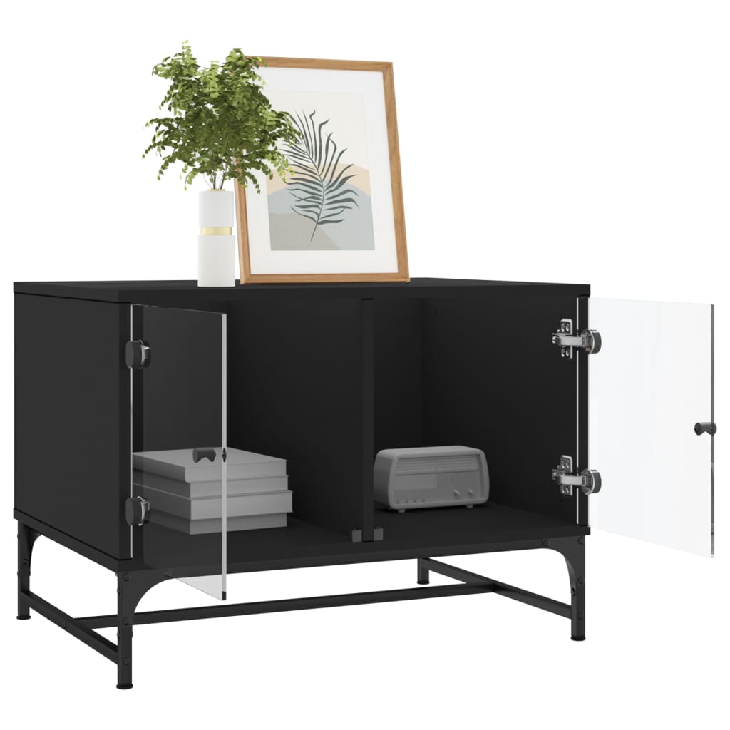 Salontafel met glazen deuren 68,5x50x50 cm zwart is nu te koop bij PeponiXL, paradijselijk wonen!