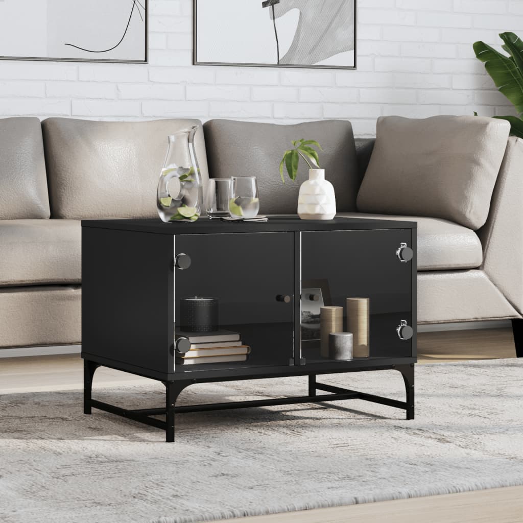 Salontafel met glazen deuren 68,5x50x50 cm zwart is nu te koop bij PeponiXL, paradijselijk wonen!
