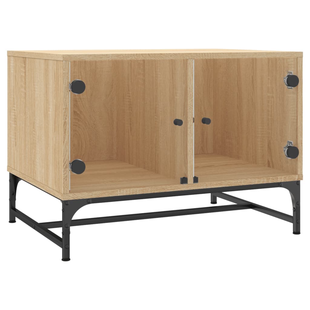 Salontafel met glazen deuren 68,5x50x50 cm sonoma eikenkleurig is nu te koop bij PeponiXL, paradijselijk wonen!