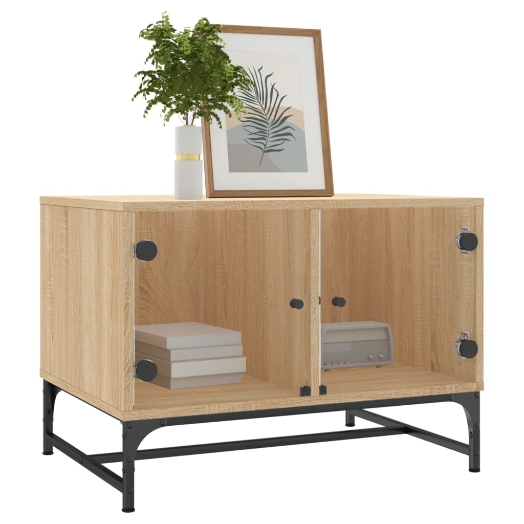 Salontafel met glazen deuren 68,5x50x50 cm sonoma eikenkleurig is nu te koop bij PeponiXL, paradijselijk wonen!