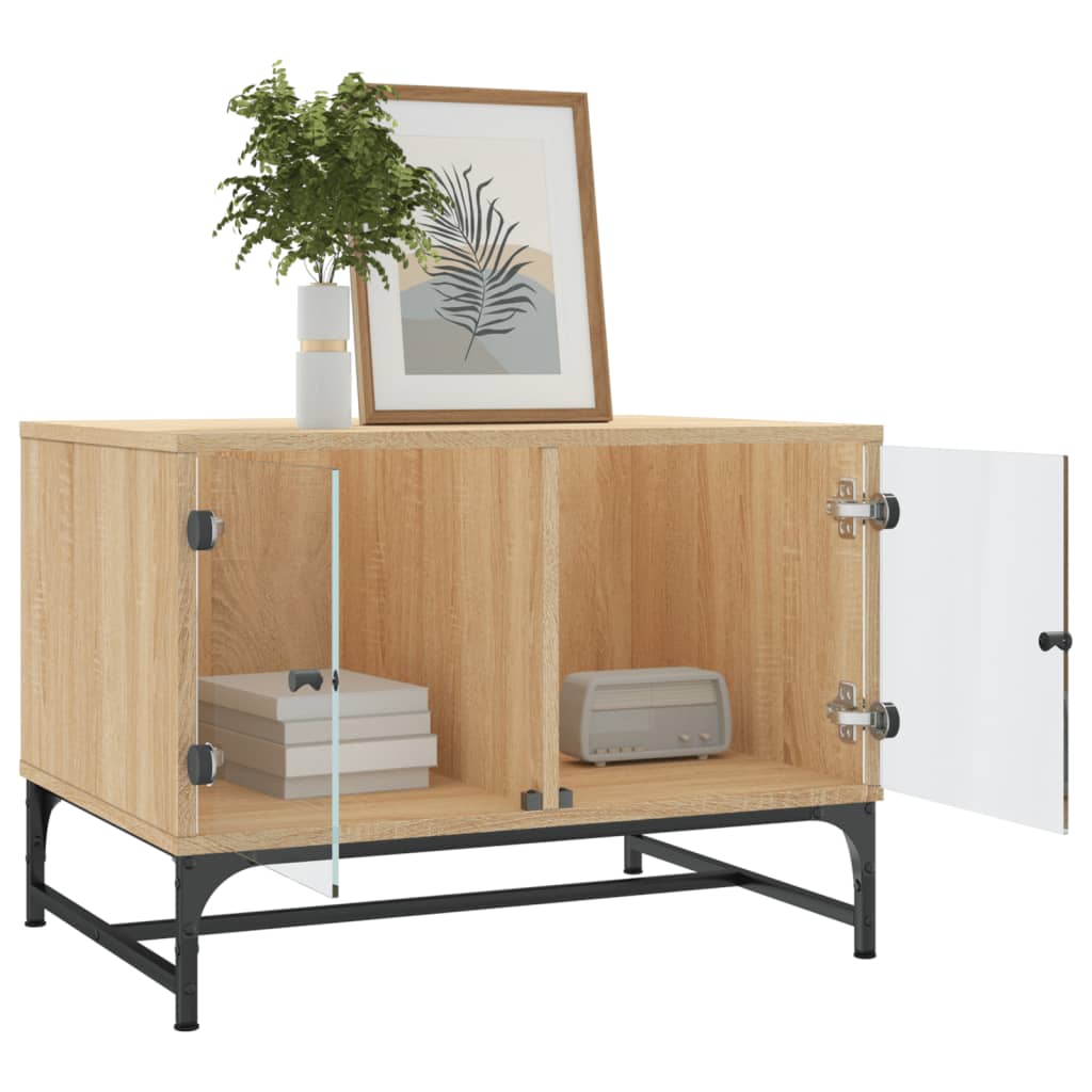 Salontafel met glazen deuren 68,5x50x50 cm sonoma eikenkleurig is nu te koop bij PeponiXL, paradijselijk wonen!