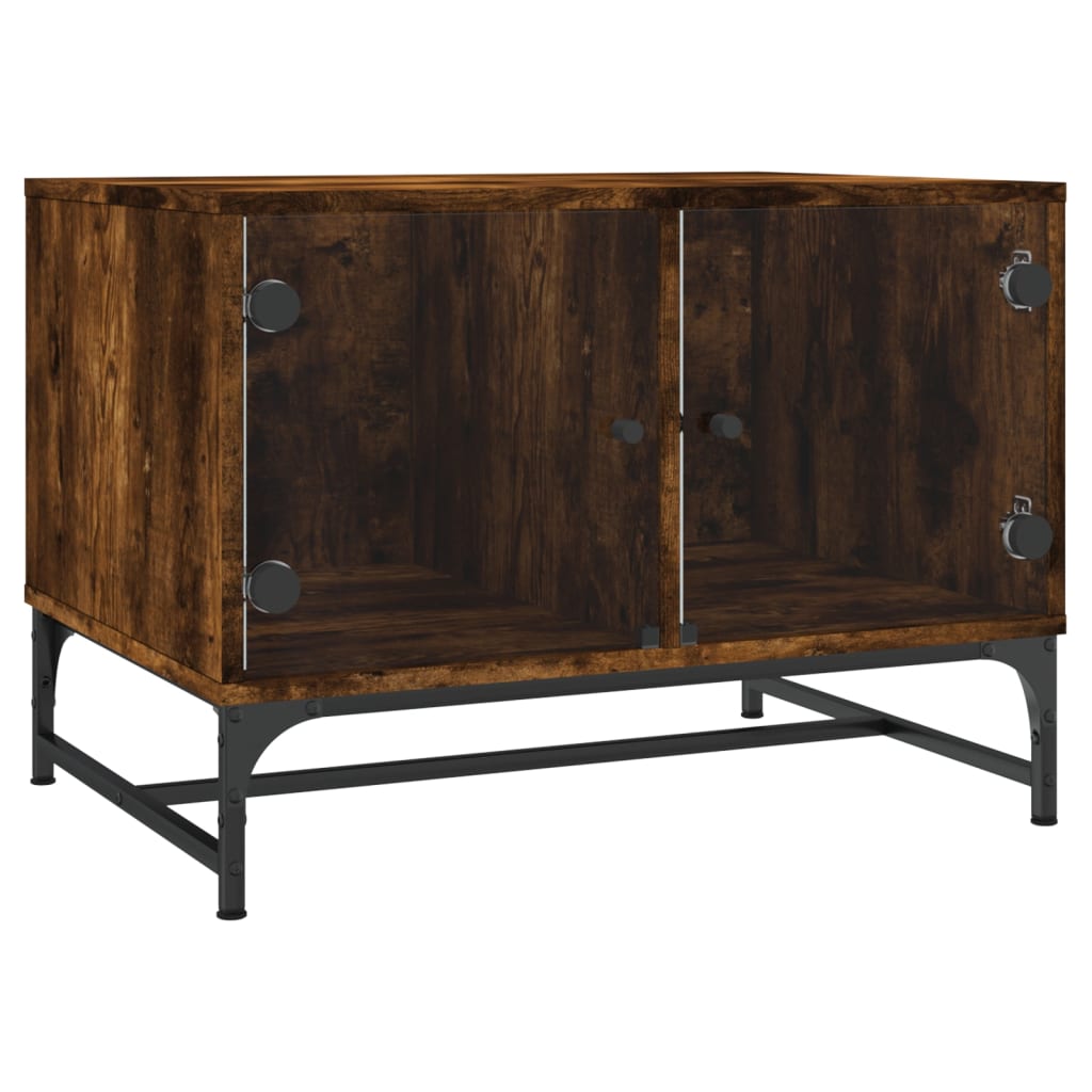 Salontafel met glazen deuren 68,5x50x50 cm gerookt eikenkleurig is nu te koop bij PeponiXL, paradijselijk wonen!