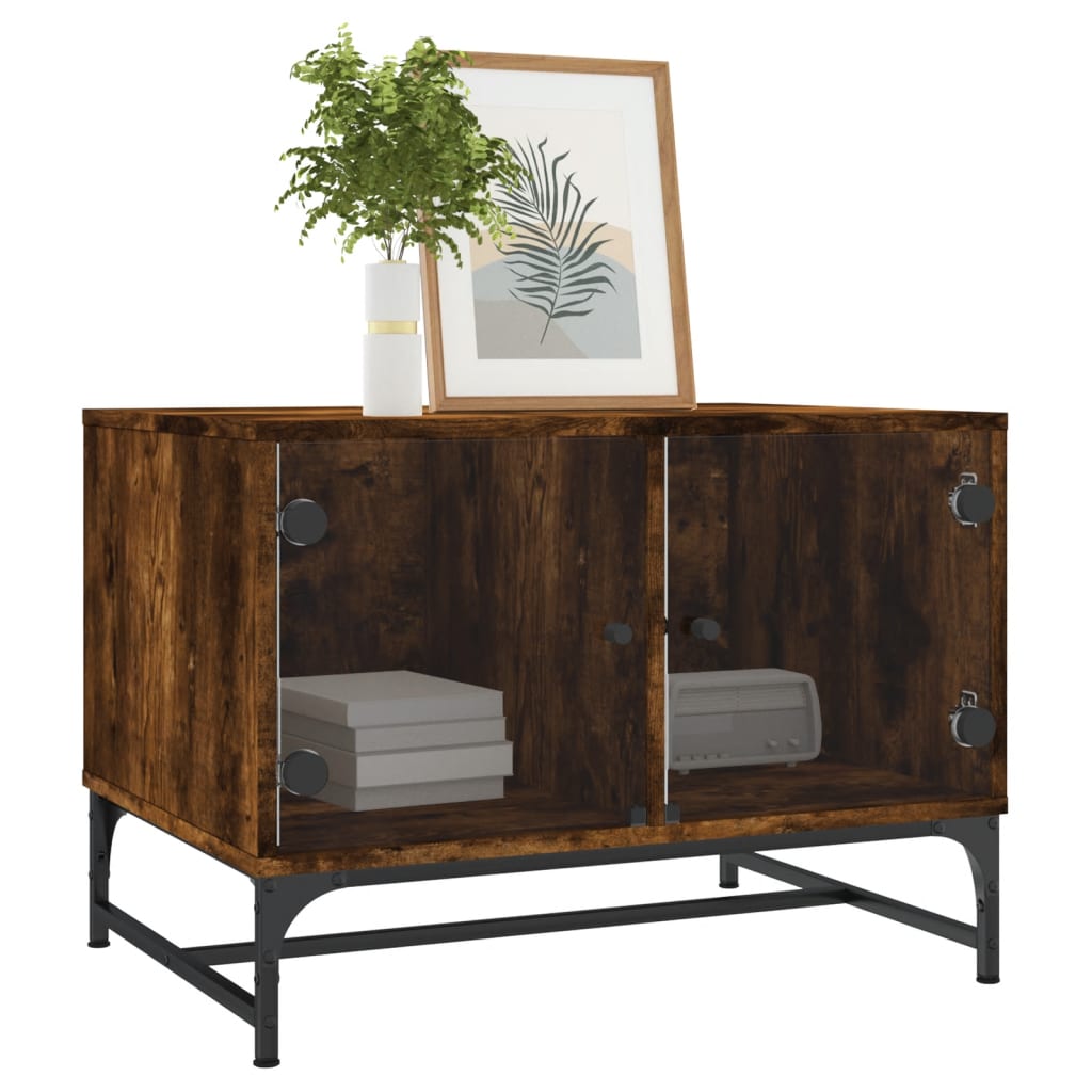 Salontafel met glazen deuren 68,5x50x50 cm gerookt eikenkleurig is nu te koop bij PeponiXL, paradijselijk wonen!
