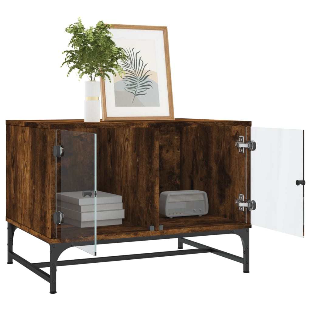 Salontafel met glazen deuren 68,5x50x50 cm gerookt eikenkleurig is nu te koop bij PeponiXL, paradijselijk wonen!