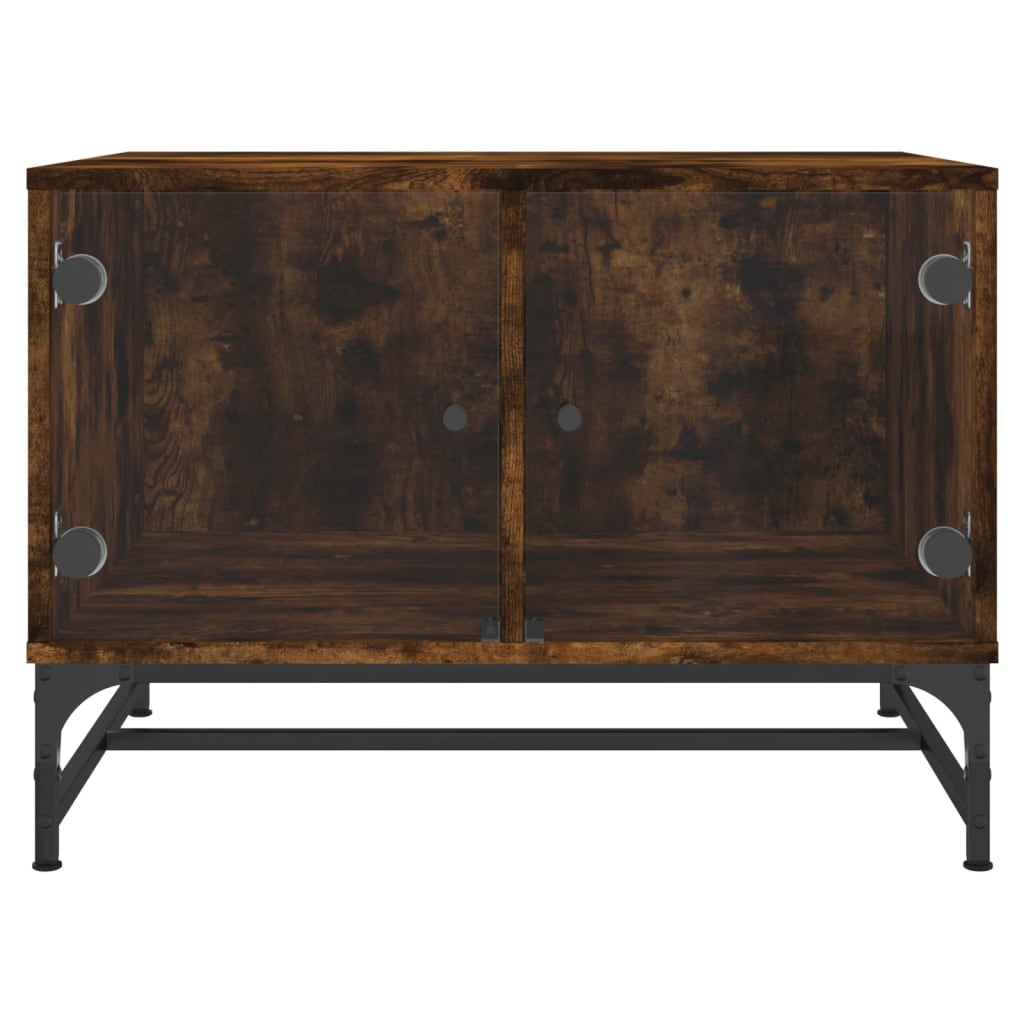 Salontafel met glazen deuren 68,5x50x50 cm gerookt eikenkleurig is nu te koop bij PeponiXL, paradijselijk wonen!