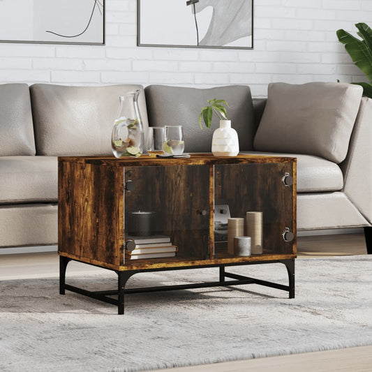 Salontafel met glazen deuren 68,5x50x50 cm gerookt eikenkleurig is nu te koop bij PeponiXL, paradijselijk wonen!