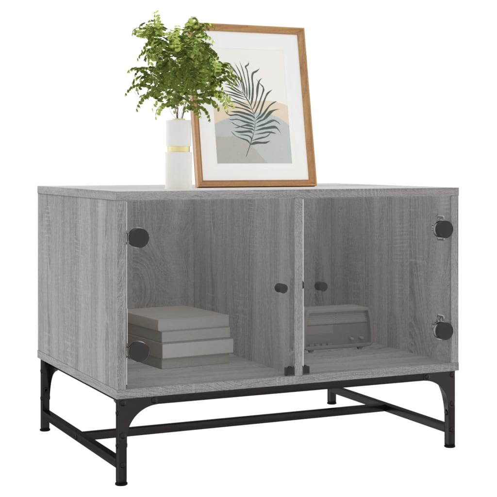 Salontafel met glazen deuren 68,5x50x50 cm grijs sonoma eiken is nu te koop bij PeponiXL, paradijselijk wonen!