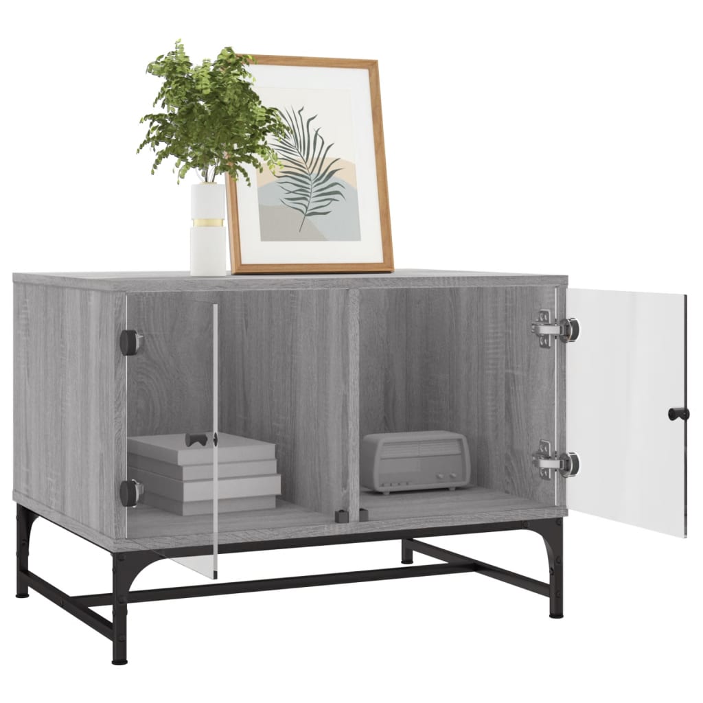 Salontafel met glazen deuren 68,5x50x50 cm grijs sonoma eiken is nu te koop bij PeponiXL, paradijselijk wonen!