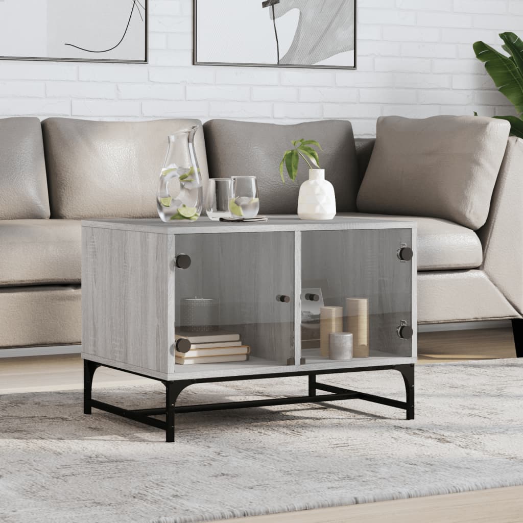 Salontafel met glazen deuren 68,5x50x50 cm grijs sonoma eiken is nu te koop bij PeponiXL, paradijselijk wonen!