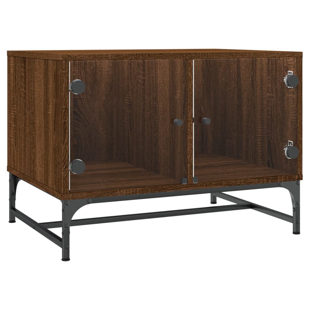 Salontafel met glazen deuren 68,5x50x50 cm gerookt eikenkleurig is nu te koop bij PeponiXL, paradijselijk wonen!
