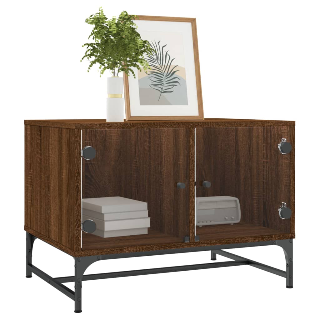 Salontafel met glazen deuren 68,5x50x50 cm gerookt eikenkleurig is nu te koop bij PeponiXL, paradijselijk wonen!