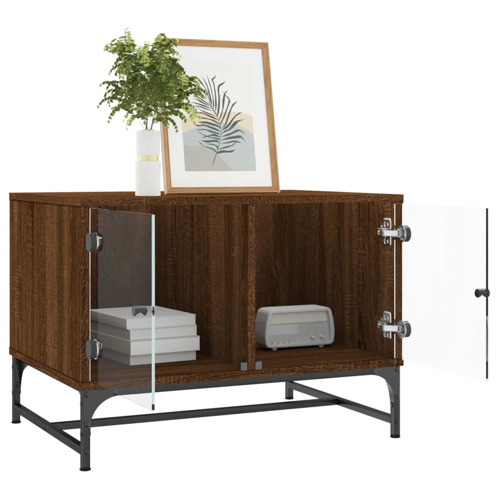 Salontafel met glazen deuren 68,5x50x50 cm gerookt eikenkleurig is nu te koop bij PeponiXL, paradijselijk wonen!