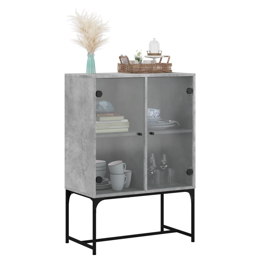 Bijzetkast met glazen deuren 69x37x100 cm betongrijs is nu te koop bij PeponiXL, paradijselijk wonen!