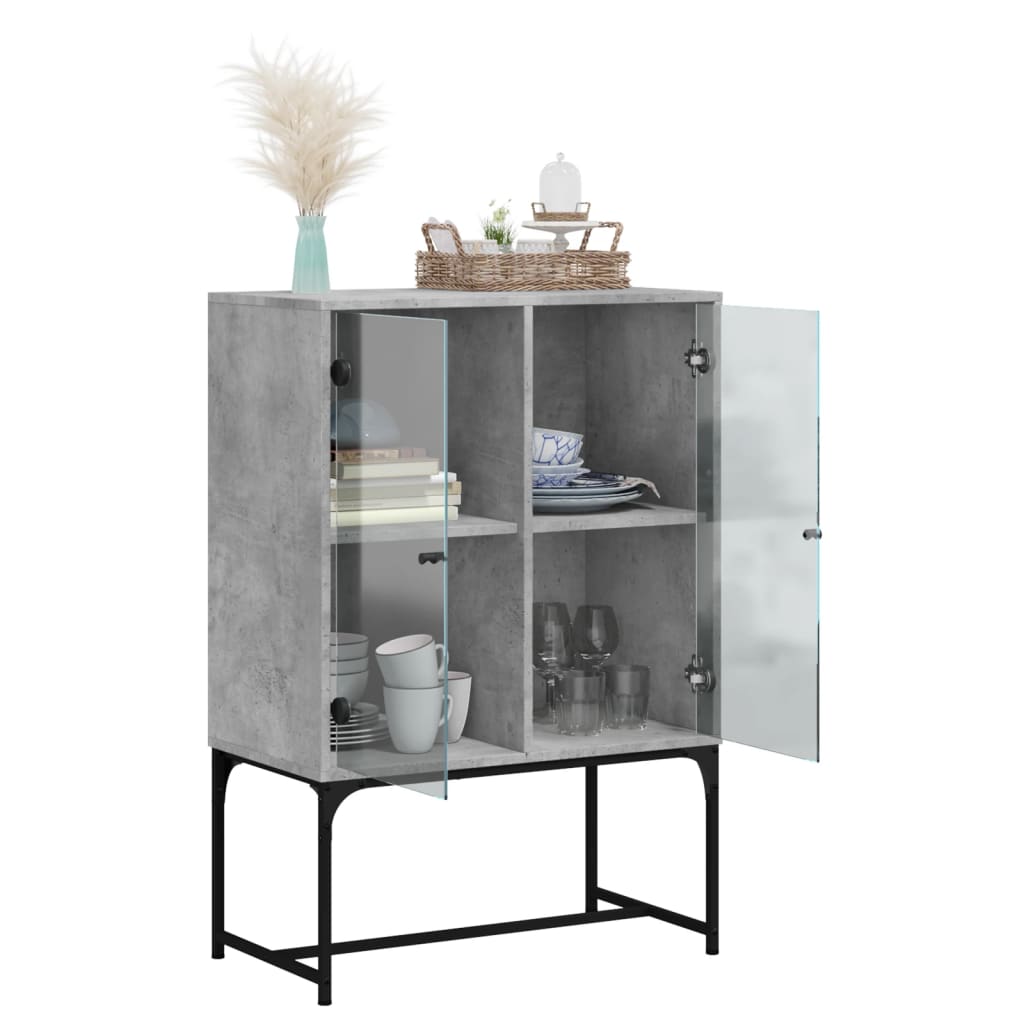 Bijzetkast met glazen deuren 69x37x100 cm betongrijs is nu te koop bij PeponiXL, paradijselijk wonen!