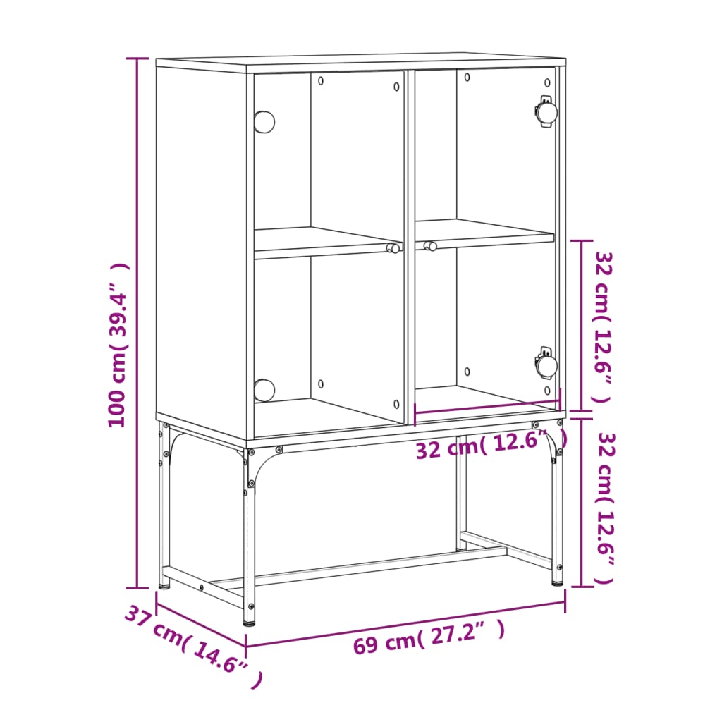 Bijzetkast met glazen deuren 69x37x100 cm betongrijs is nu te koop bij PeponiXL, paradijselijk wonen!