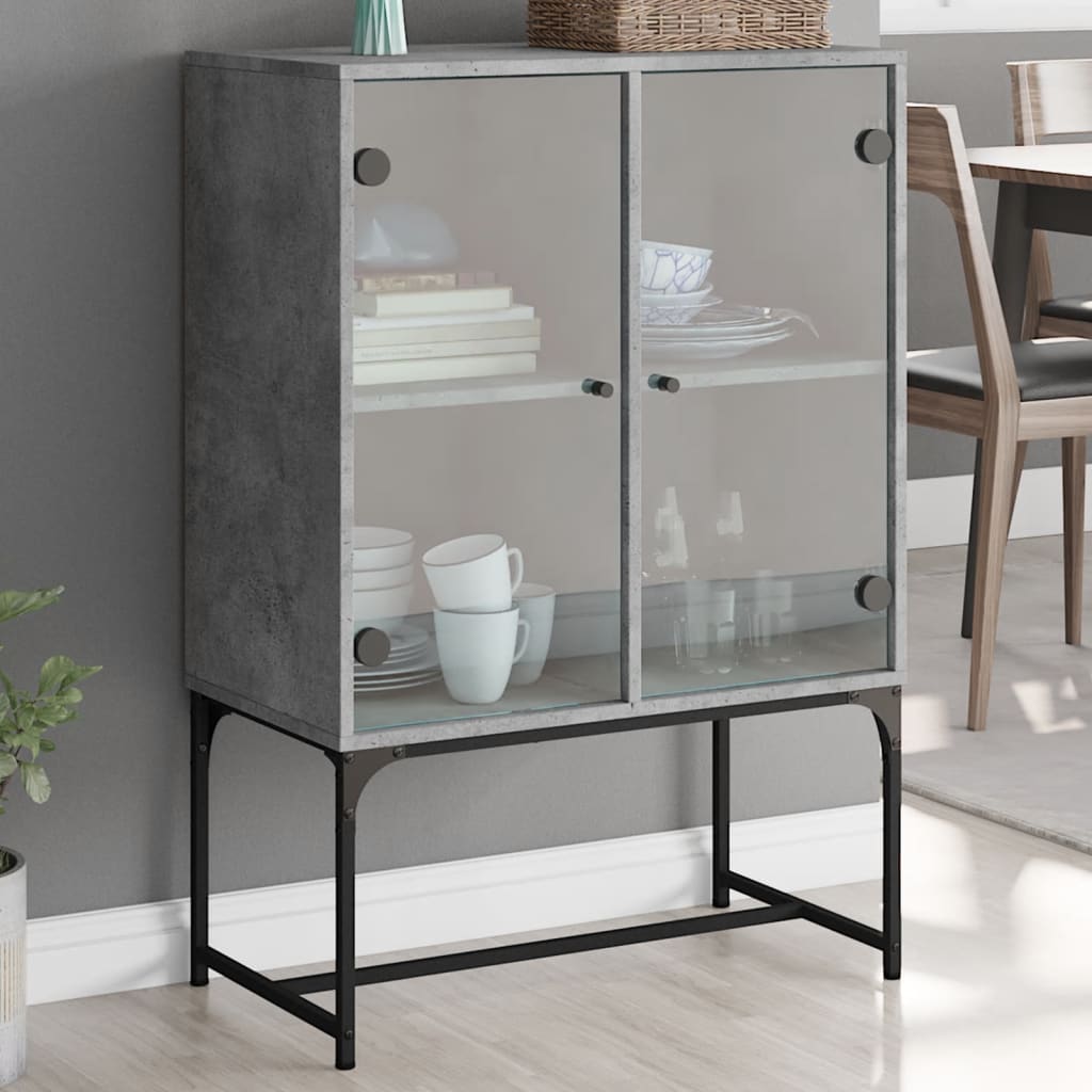 Bijzetkast met glazen deuren 69x37x100 cm betongrijs is nu te koop bij PeponiXL, paradijselijk wonen!