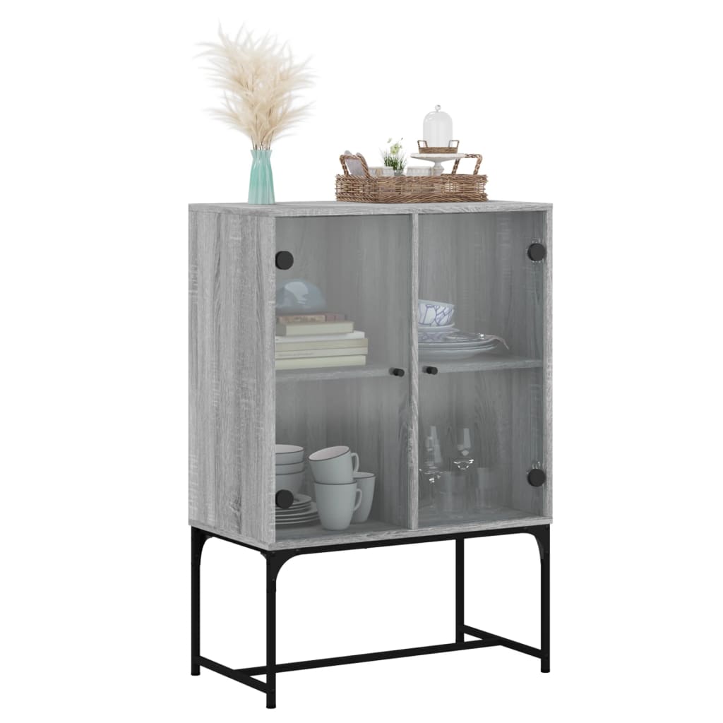 Bijzetkast met glazen deuren 69x37x100 cm grijs sonoma eiken is nu te koop bij PeponiXL, paradijselijk wonen!
