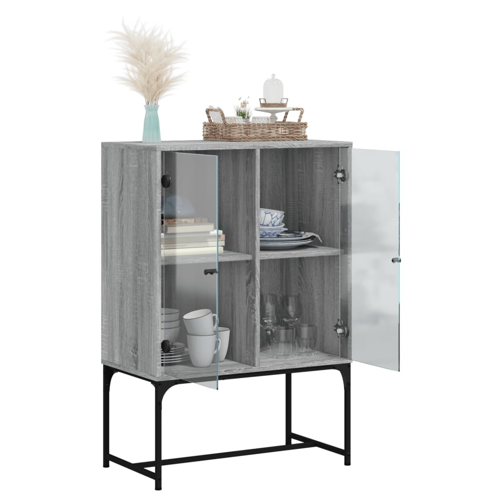 Bijzetkast met glazen deuren 69x37x100 cm grijs sonoma eiken is nu te koop bij PeponiXL, paradijselijk wonen!