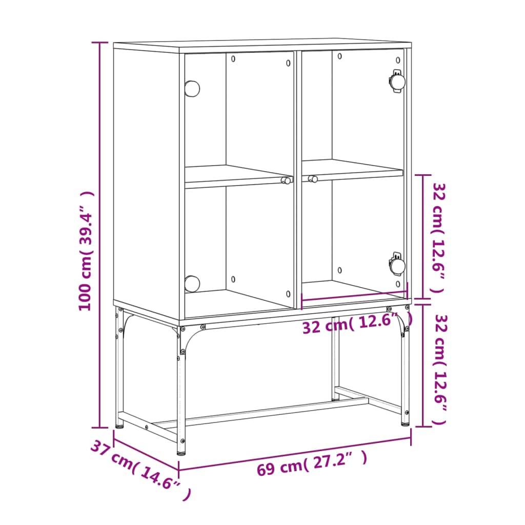 Bijzetkast met glazen deuren 69x37x100 cm grijs sonoma eiken is nu te koop bij PeponiXL, paradijselijk wonen!