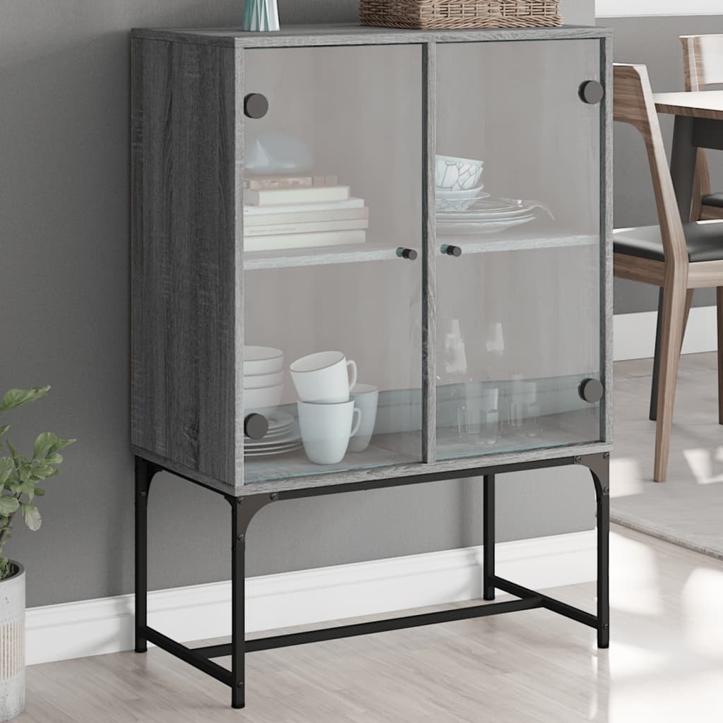 Bijzetkast met glazen deuren 69x37x100 cm grijs sonoma eiken is nu te koop bij PeponiXL, paradijselijk wonen!