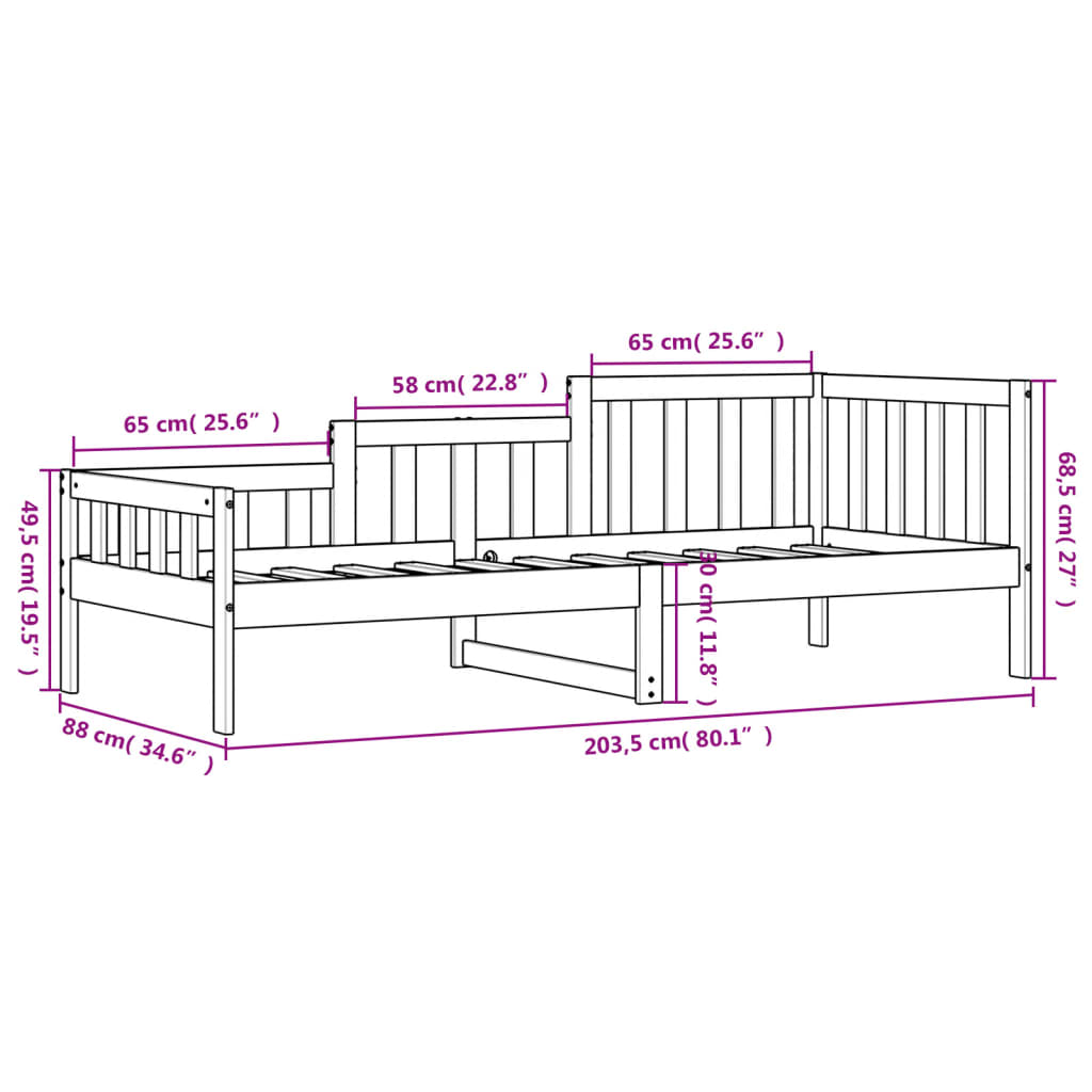Slaapbank 80x200 cm massief grenenhout zwart is nu te koop bij PeponiXL, paradijselijk wonen!