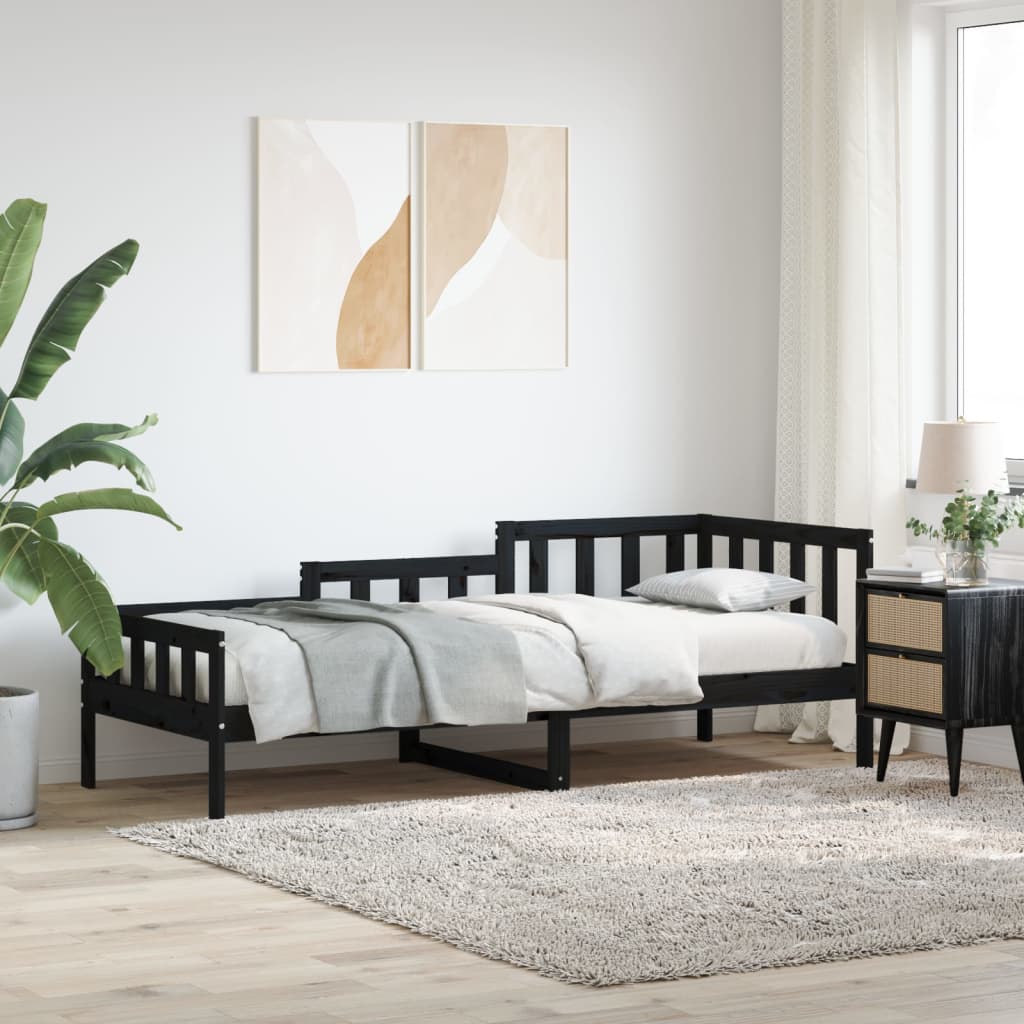 Slaapbank 80x200 cm massief grenenhout zwart is nu te koop bij PeponiXL, paradijselijk wonen!
