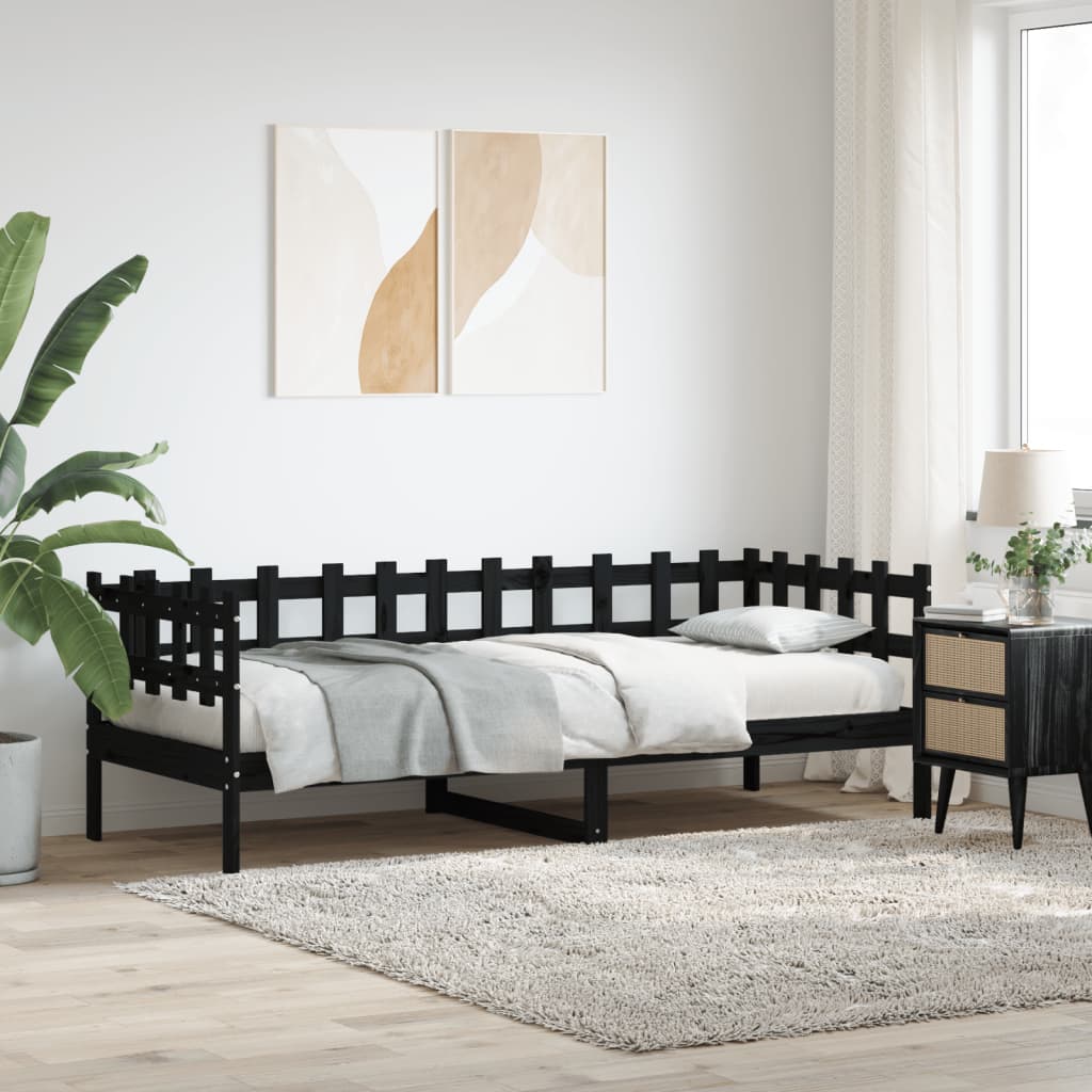 Slaapbank 90x190 cm massief grenenhout zwart is nu te koop bij PeponiXL, paradijselijk wonen!