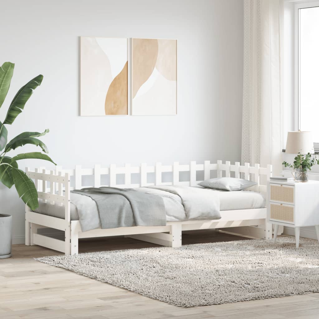 Slaapbank uitschuifbaar 2x(80x200) cm massief grenenhout wit is nu te koop bij PeponiXL, paradijselijk wonen!