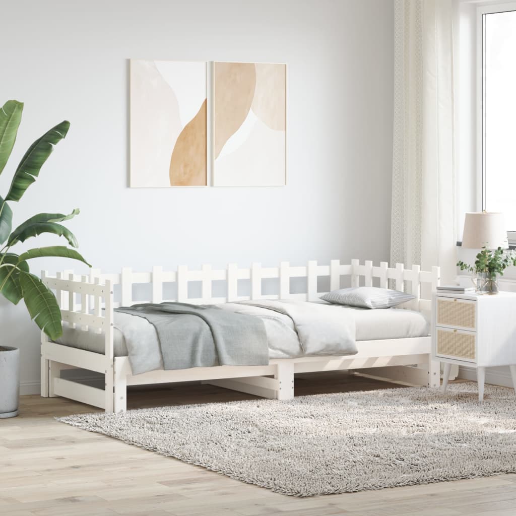 Slaapbank uitschuifbaar massief grenenhout wit 2x(90x190) cm is nu te koop bij PeponiXL, paradijselijk wonen!