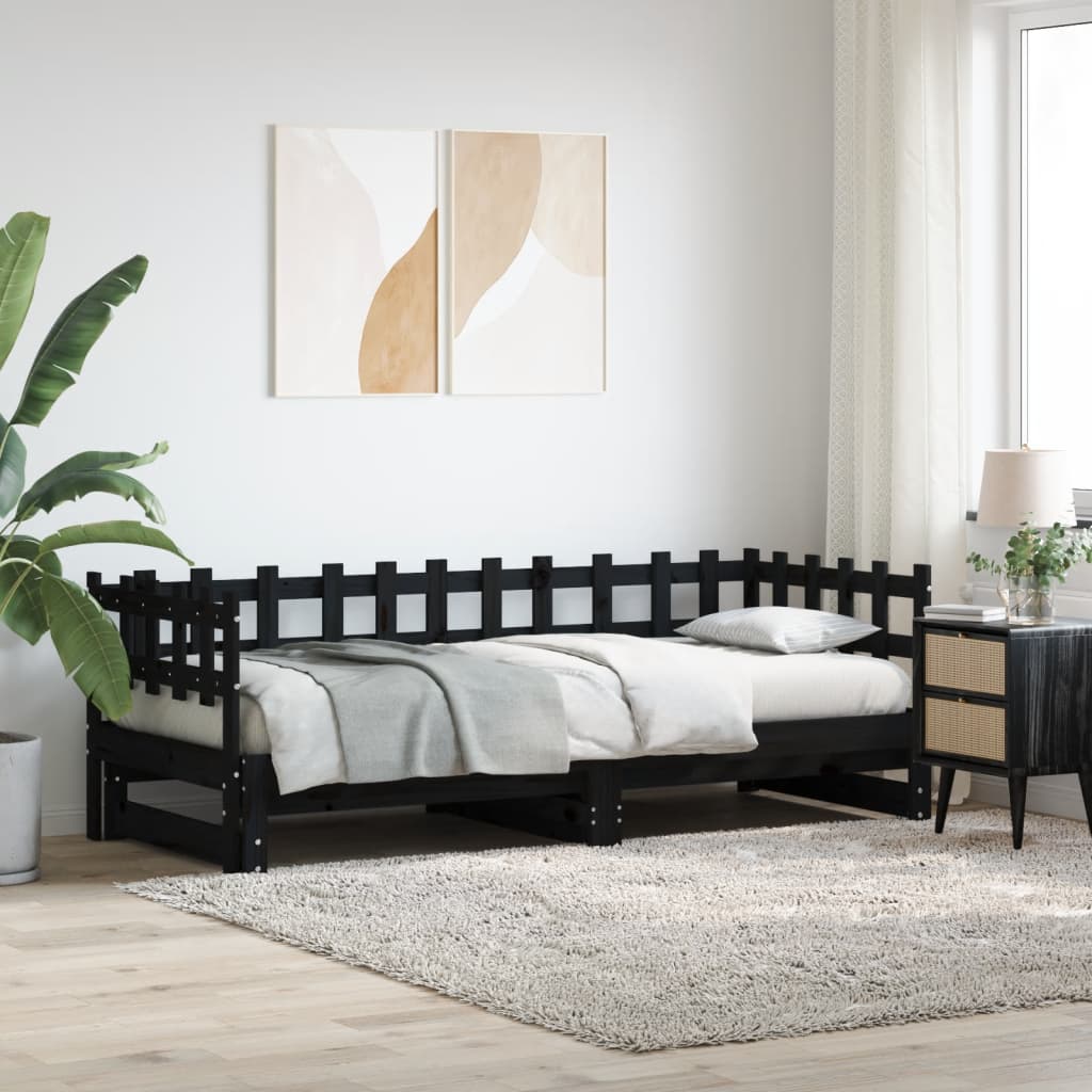 Slaapbank uitschuifbaar massief grenenhout zwart 2x(90x190) cm is nu te koop bij PeponiXL, paradijselijk wonen!