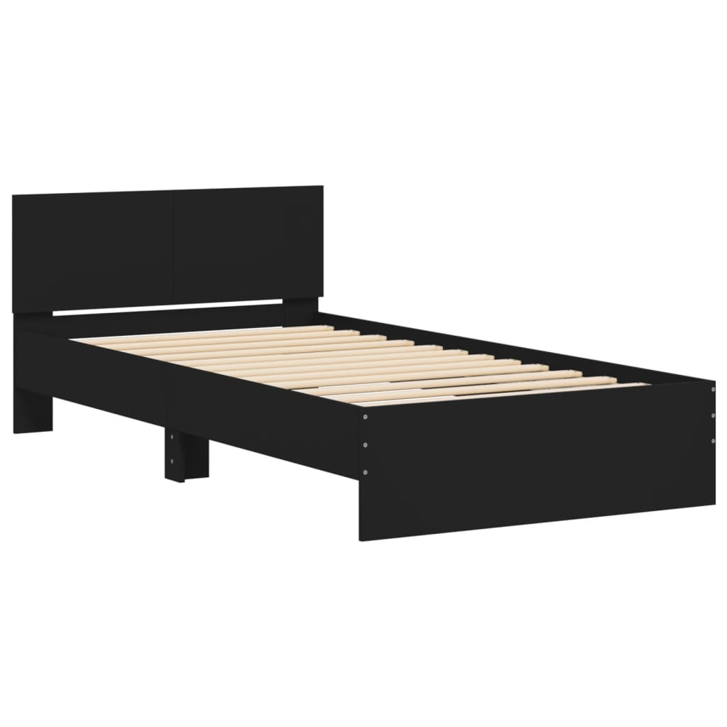 Bedframe met hoofdbord bewerkt hout zwart 100x200 cm is nu te koop bij PeponiXL, paradijselijk wonen!