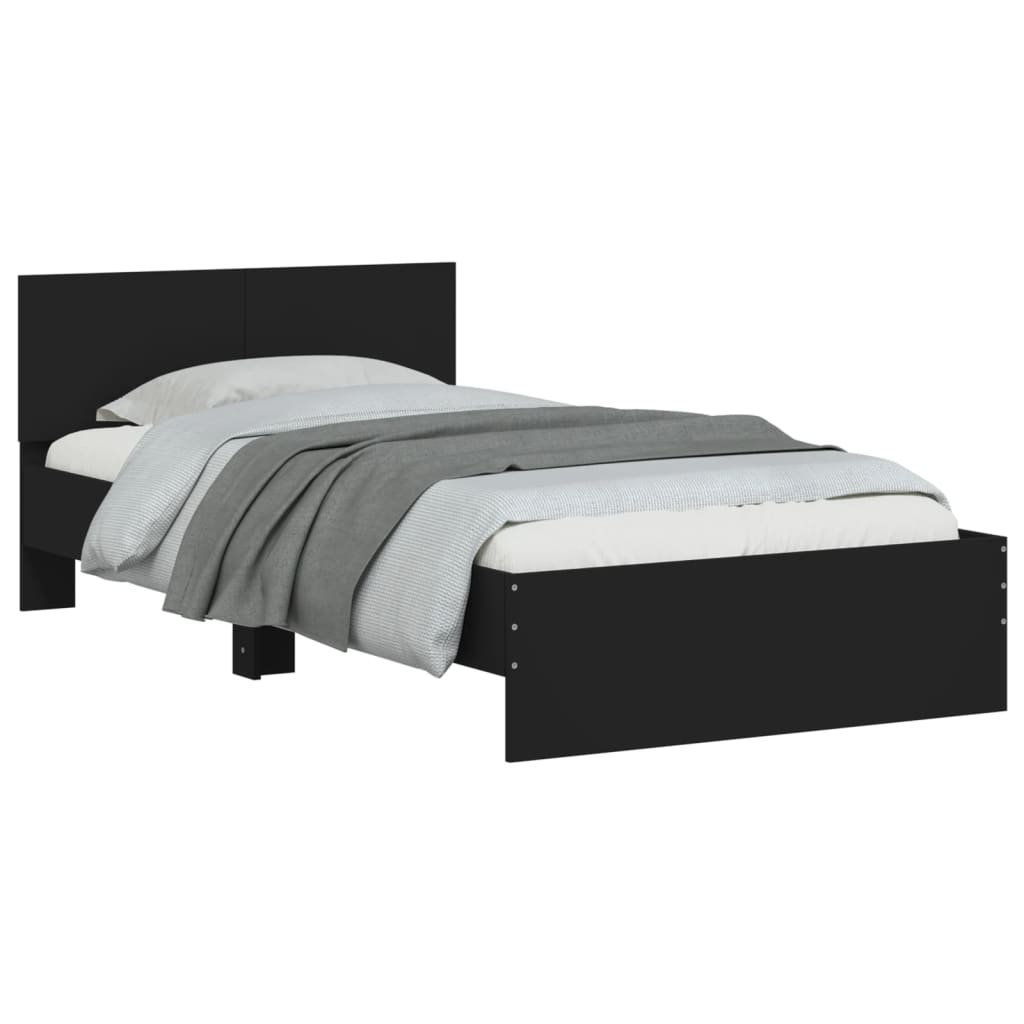 Bedframe met hoofdbord bewerkt hout zwart 100x200 cm is nu te koop bij PeponiXL, paradijselijk wonen!