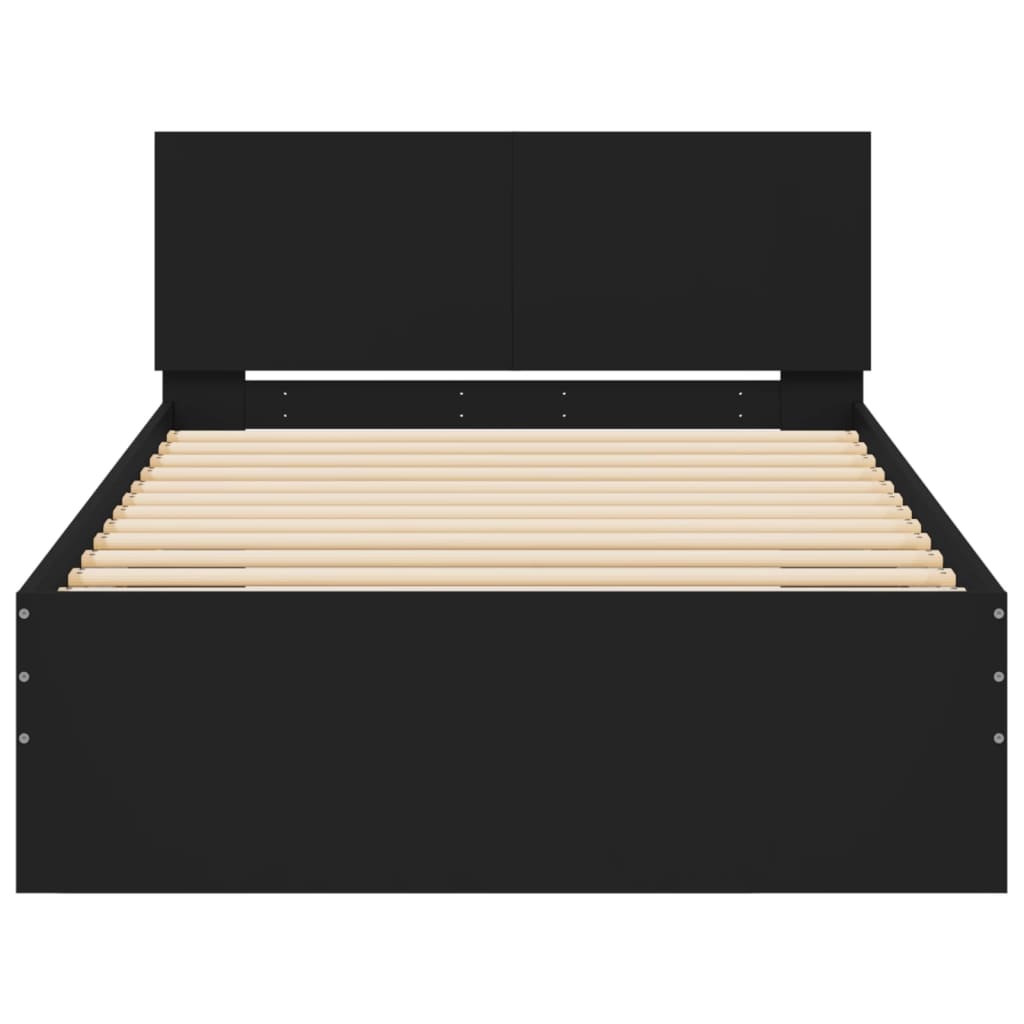 Bedframe met hoofdbord bewerkt hout zwart 100x200 cm is nu te koop bij PeponiXL, paradijselijk wonen!