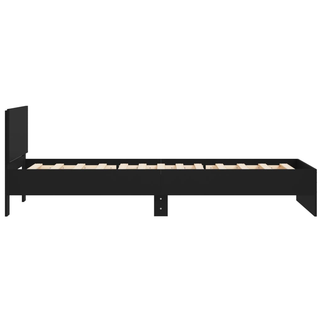 Bedframe met hoofdbord bewerkt hout zwart 100x200 cm is nu te koop bij PeponiXL, paradijselijk wonen!