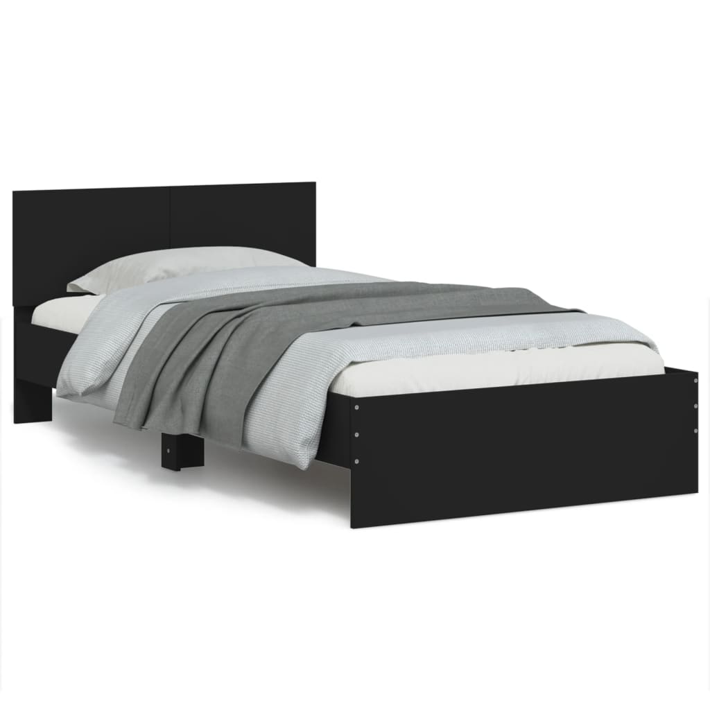 Bedframe met hoofdbord bewerkt hout zwart 100x200 cm is nu te koop bij PeponiXL, paradijselijk wonen!