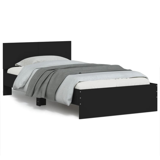 Bedframe met hoofdbord bewerkt hout zwart 100x200 cm is nu te koop bij PeponiXL, paradijselijk wonen!
