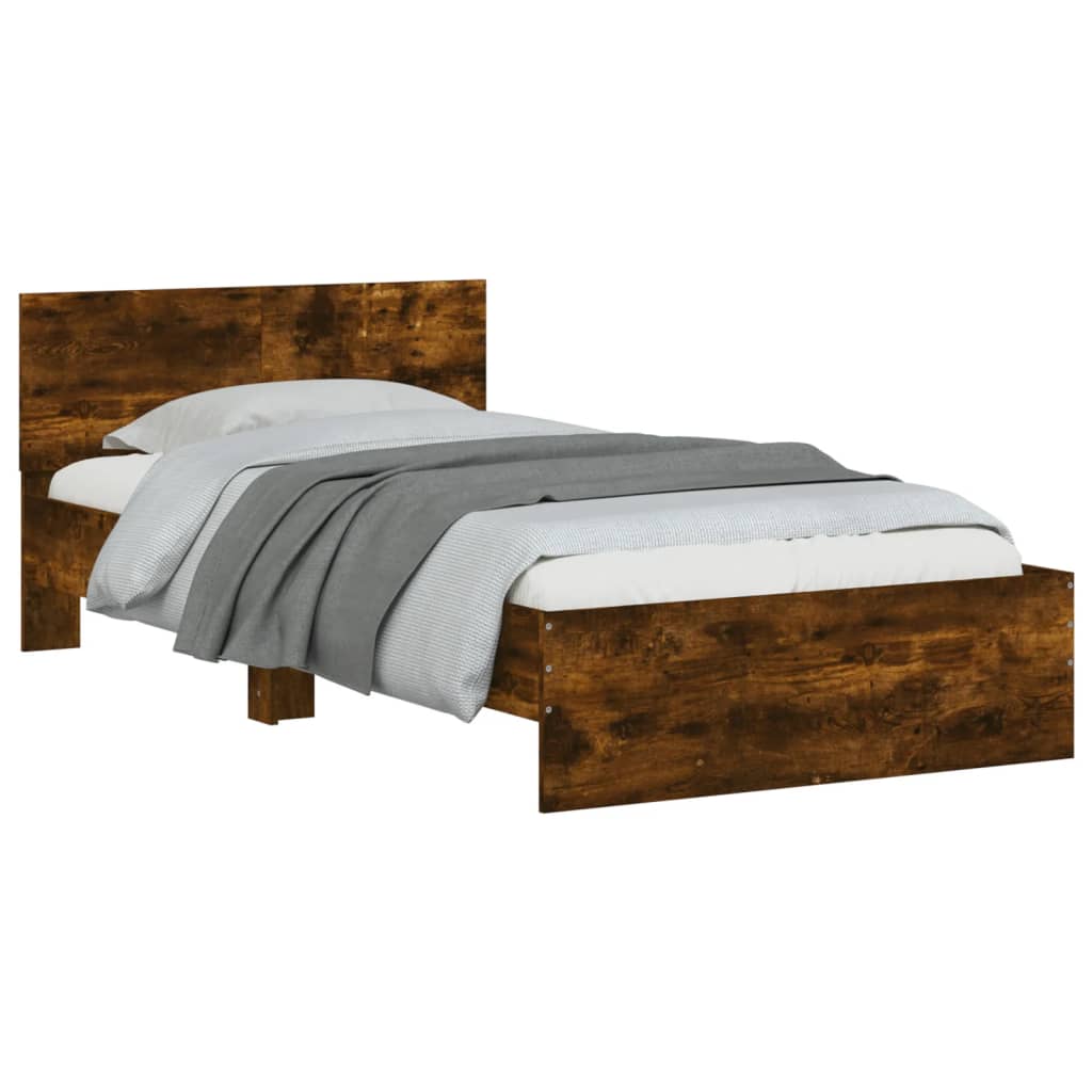 Bedframe met hoofdeinde bewerkt hout gerookt eiken 100x200 cm is nu te koop bij PeponiXL, paradijselijk wonen!