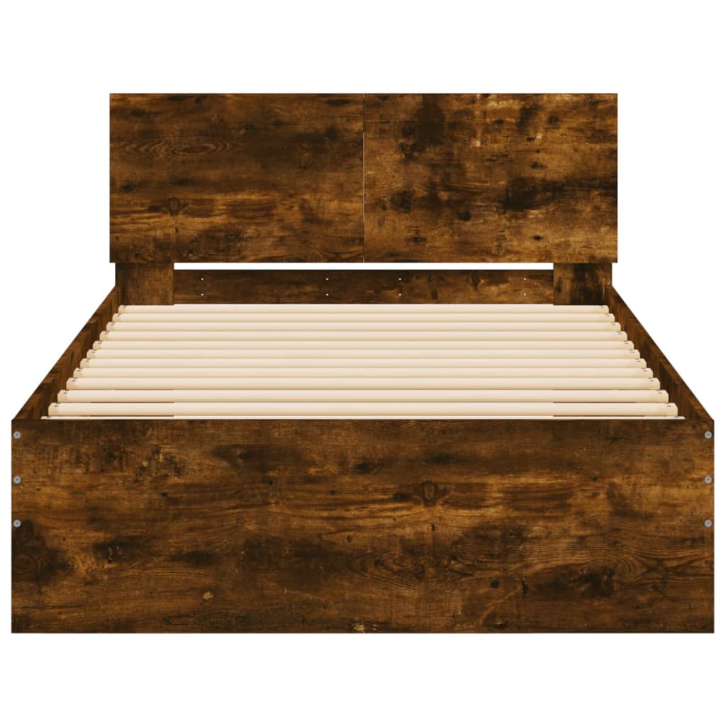 Bedframe met hoofdeinde bewerkt hout gerookt eiken 100x200 cm is nu te koop bij PeponiXL, paradijselijk wonen!