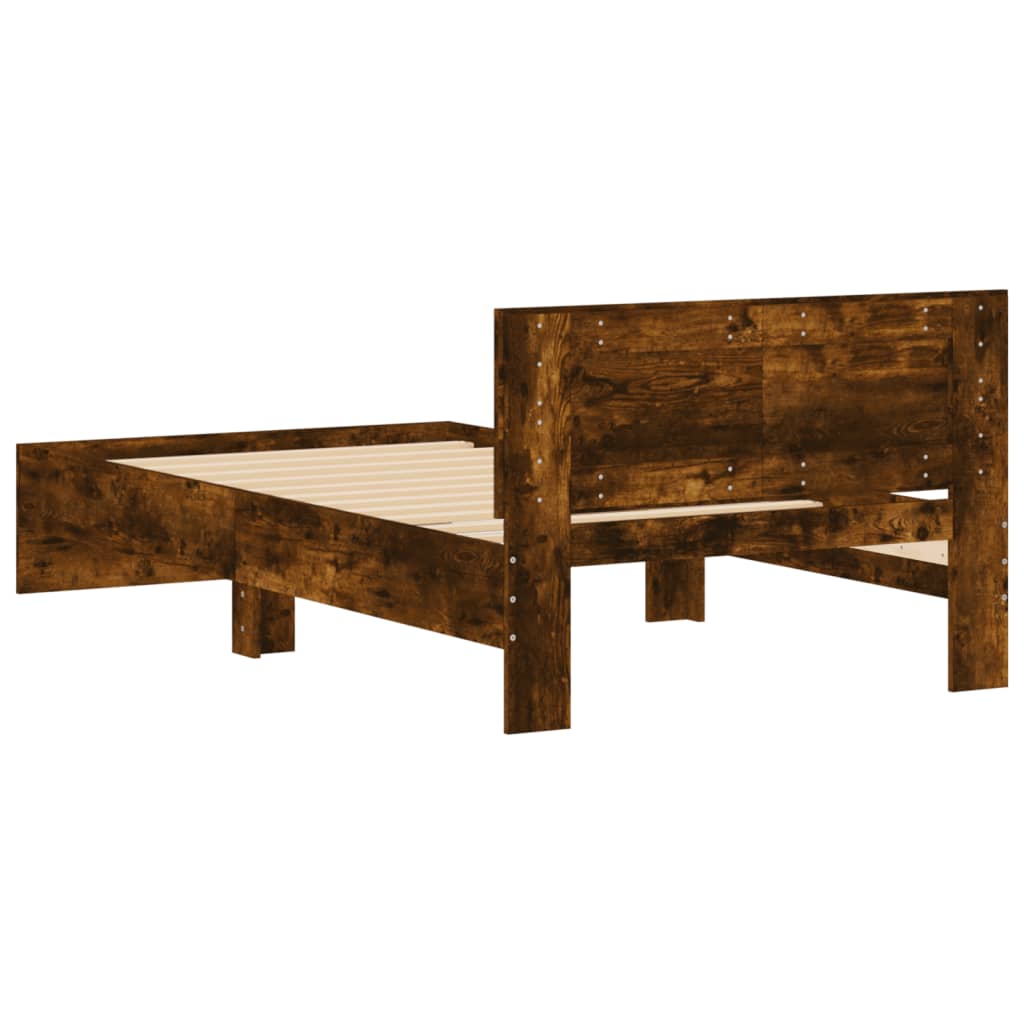 Bedframe met hoofdeinde bewerkt hout gerookt eiken 100x200 cm is nu te koop bij PeponiXL, paradijselijk wonen!