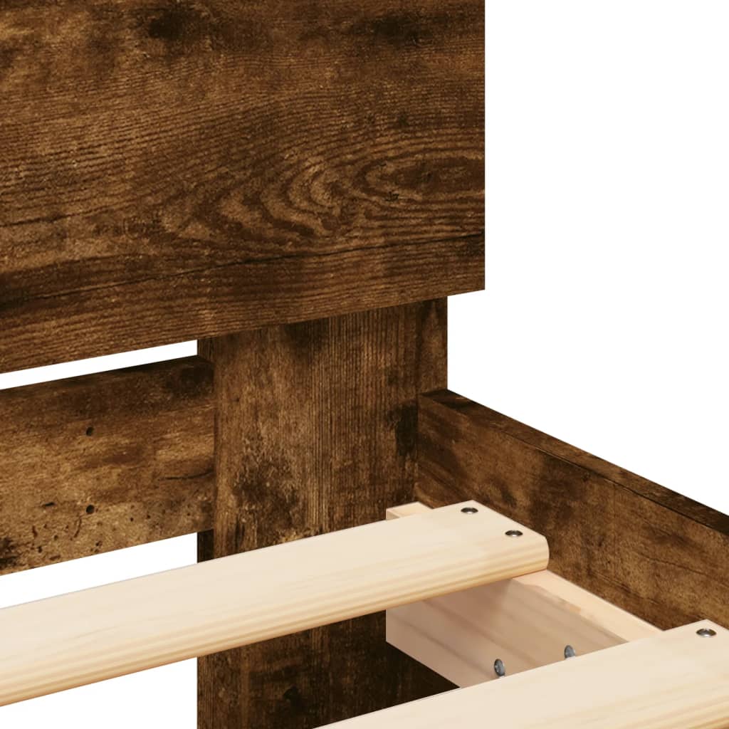 Bedframe met hoofdeinde bewerkt hout gerookt eiken 100x200 cm is nu te koop bij PeponiXL, paradijselijk wonen!